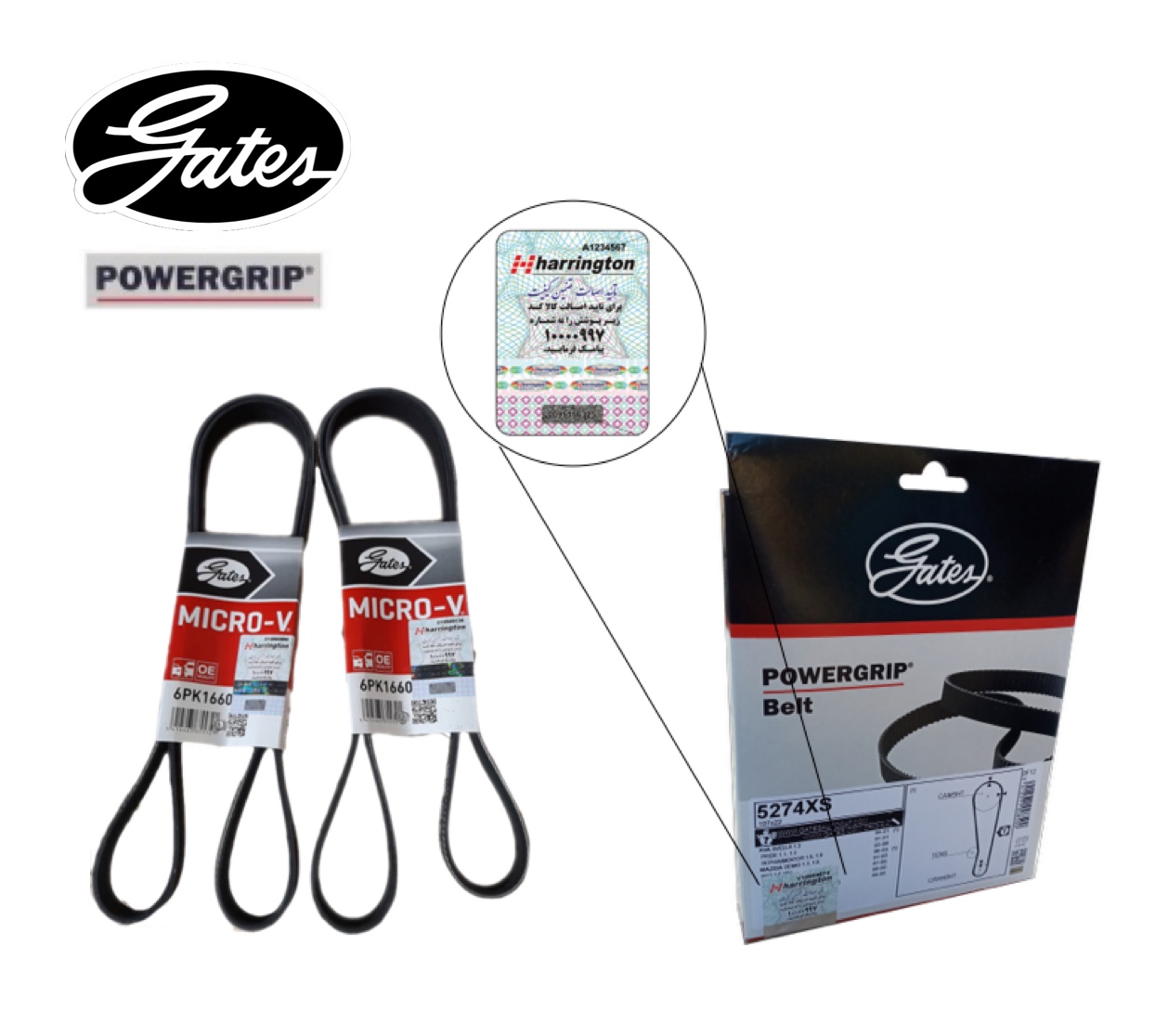 تسمه تایم و دینام پاورگریپ PowerGrip گیتس - برچسب اصالت کالا هرینگتون